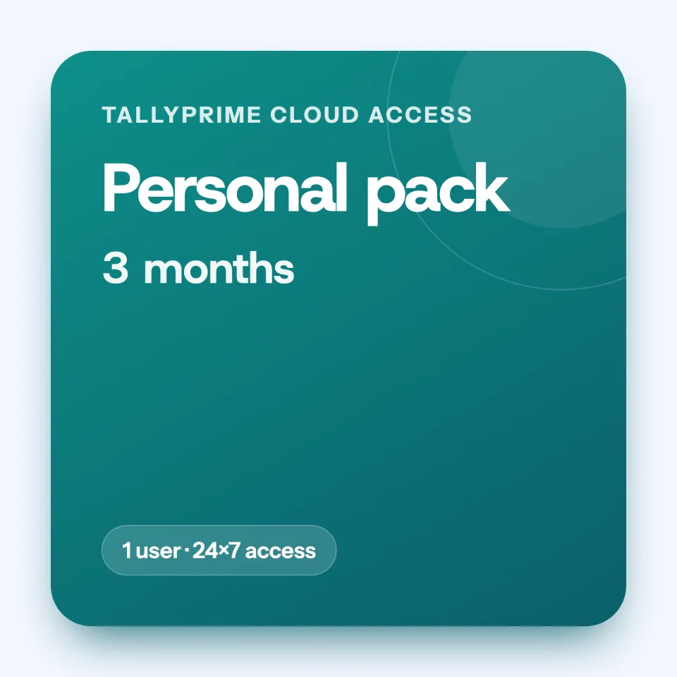 TallyPrime Cloud Access, Personal pack, 3 months