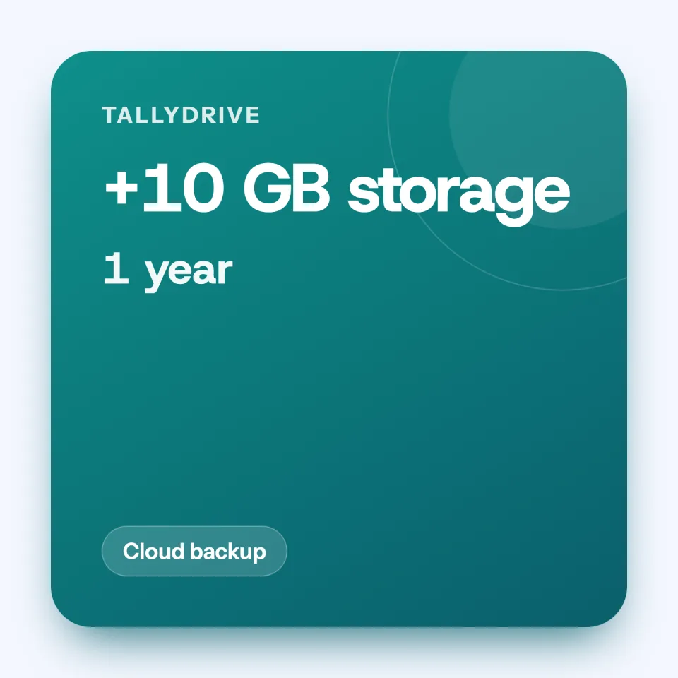 TallyDrive extra storage, 10 GB, 1 year
